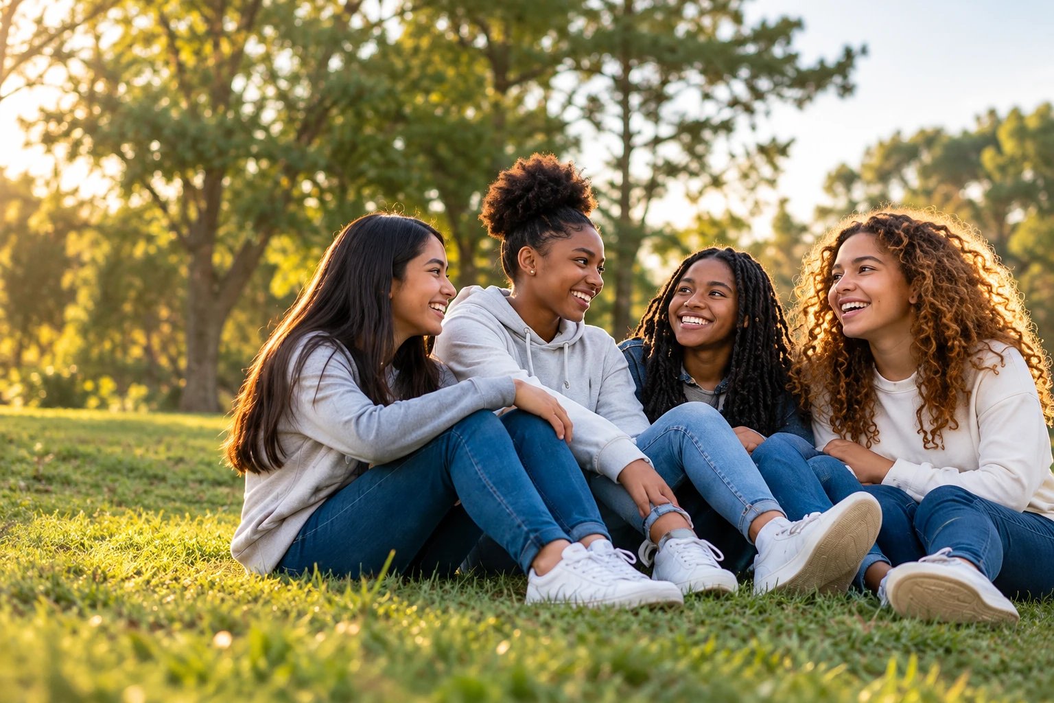 Illustrative image of girls connecting outdoors